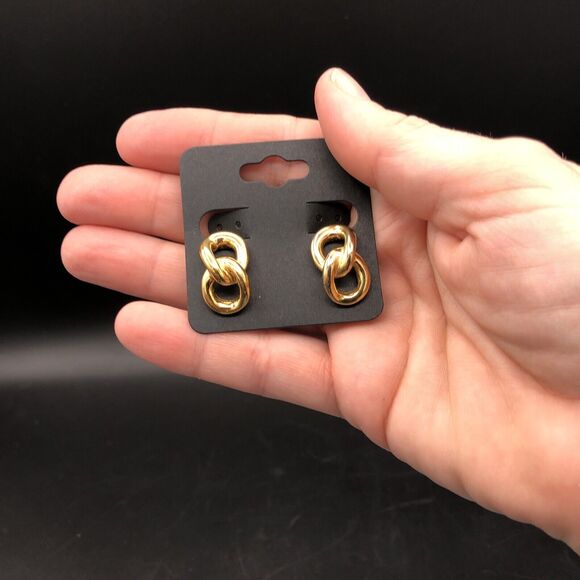 Vintage David Hill Earrings Double Link 1980s Gold Tone Clip On Half Hoop - Picture 8 of 9